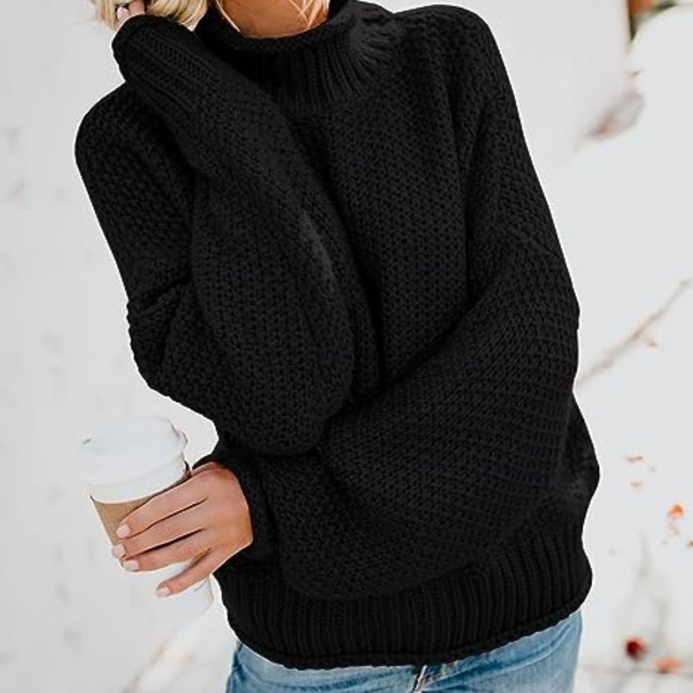 Black Oversized Roll Neck Sweater